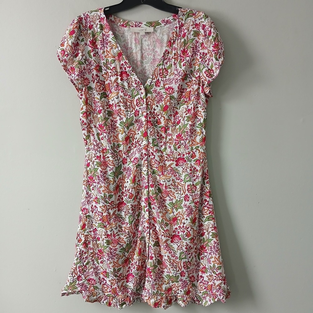 Ann Taylor Loft Women's‎ Size 6 Floral Shirt Dress Colorful Lightweight Pockets